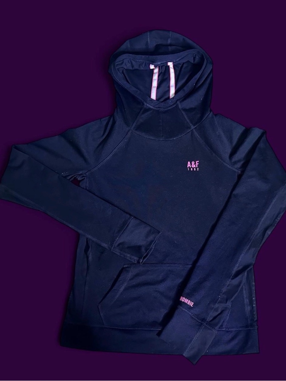 Abercrombie & Fitch Navy Hooded Swim Coverup with Pink Logo Accents